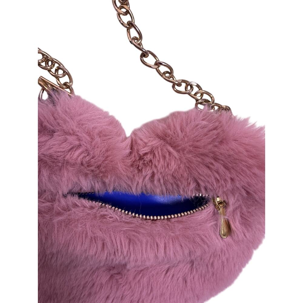 Fuzzy Heart Y2K Purse Gold Pink Coquette Kawaii Shoulder Bag Cute Aesthetic - Picture 2 of 5